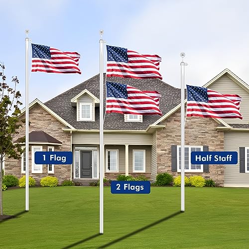 Bmftrri Flagpole Hardware Repair Parts Kit-50 Ft Halyard Rope +3 Inch Silver Ball+6 Inch Zinc Alloy Cleat +4 Pcs Metal Swivel Snap Clips+Aluminum Alloy Flagpole Truck For1.6-2 Inch Diameter Flag Poles Top thumb #7