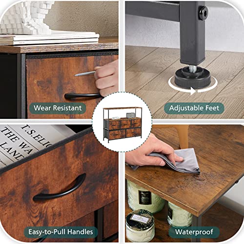 Image of NEWBULIG Dresser,Dresser with 5 Fabric Drawers,Chest of Drawers,Storage Tower, TV Stand Organizer Storage for Bedroom Living Room Hallway, Easy Pull Fabric Bins,Wooden Top, Sturdy Steel Frame,Rust