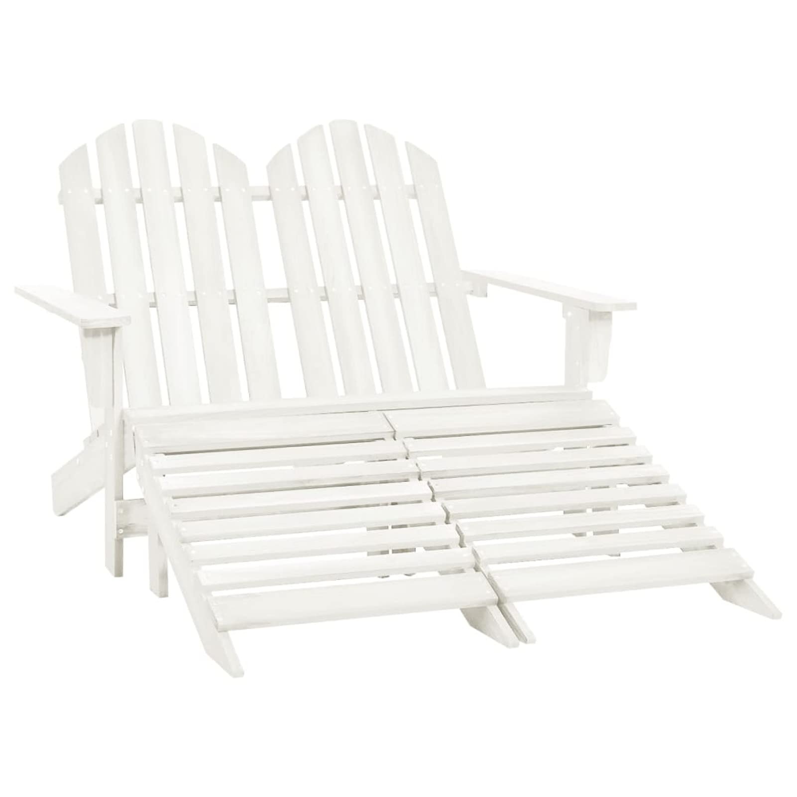 Chaise de terrasse Adirondack double en bois de sapin blanc avec repose-pied intégré