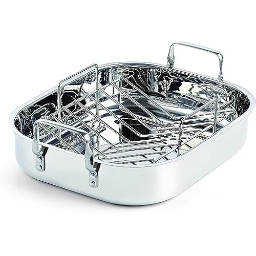 Cooks Standard Classic 16 x 13 Inch Stainless Steel Roaster Pan with V-Shaped Rack, Turkey Roasting Pan with Rack, Large Capacity, Oven and Dishwasher Safe