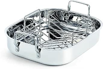 Cooks Standard Stainless Steel Roaster Pan with V-Shaped Rack, 16 x 13 Inches