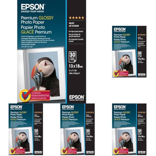 Epson Premium Glossy Photo Paper 13x18 cm, 30 feuilles, 255 g (Lot de 5)
