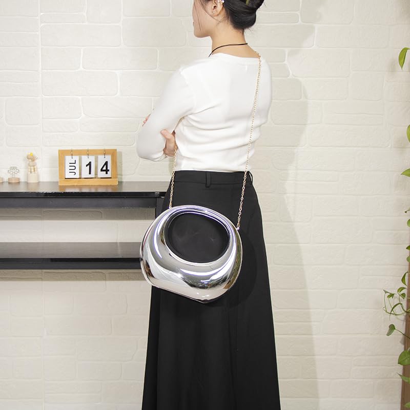Image of Acrylic Clutch Purse for Women Y2k Top-handle Moon Hobo Bag with Detachable Chain Strap for Wedding Party Cocktail