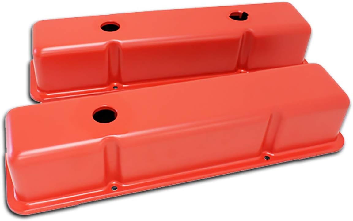 Cobra-Tek - CBK-HZ-9519-PO Tall Smooth Valve Covers- Orange - Works With Compatible 1958-1960-1965-1970-1975-1980-1986 Ford Chevy Small Block SB 283-305-327-350-400