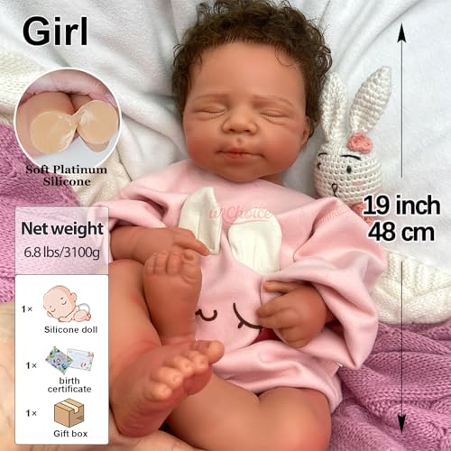 Muñeca bebé realista silicona 48 cm con cabello rizado miniatura 6