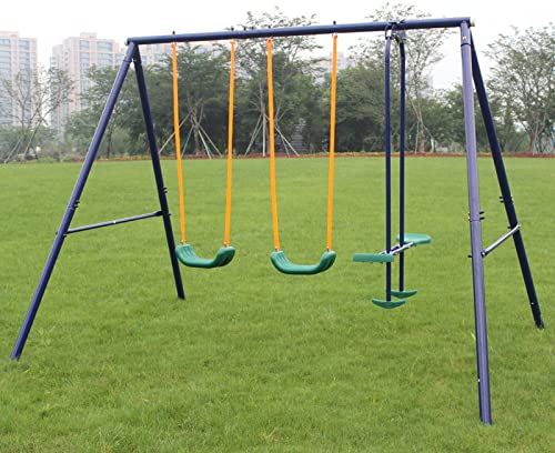 KL KLB Sport Swing Set for Backyard Outdoor Heavy Duty A-Frame Metal Playset for Kids Toddlers