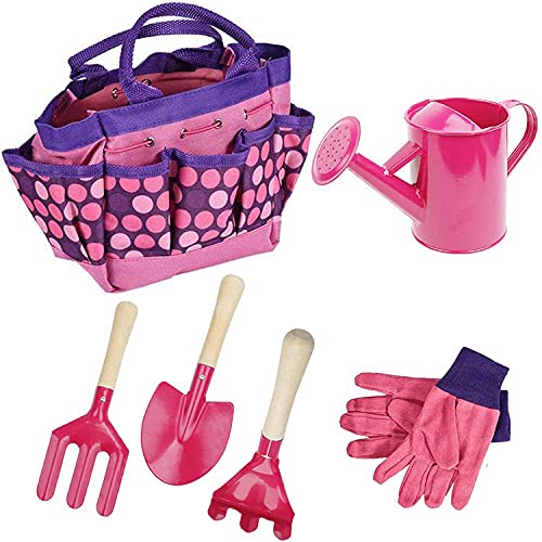 Outils de jardinage pour enfants BeebeeRun avec sac rose 5 pièces