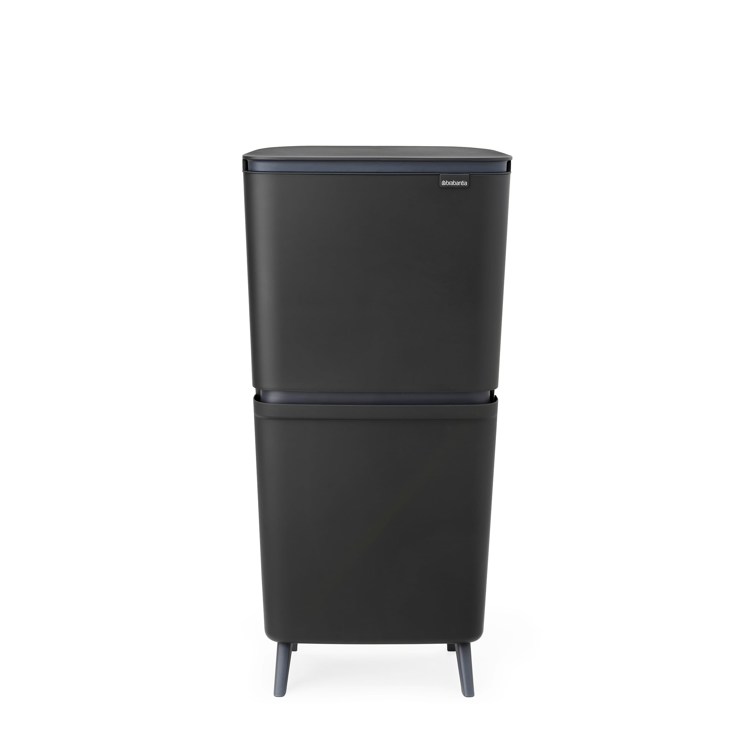 Brabantia SortUp Recycle Bin Hi 10+10+25 Litre (Dark Grey), Waste Container with Removable Buckets, Tall and Slim Bin For Kitchen, Waste and Kitchen Recycling Container with Soft-Close Lid