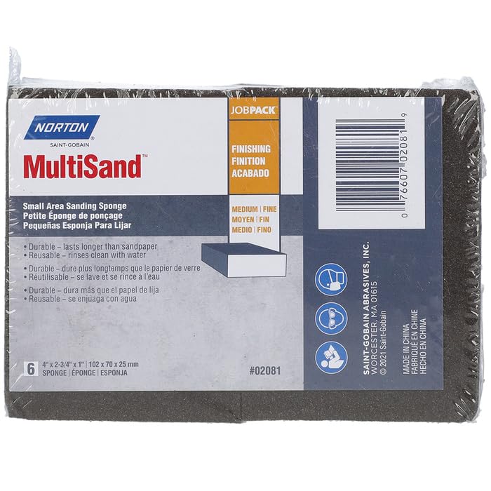10-Pack of 4” x 2-3/4” Norton 02081 MultiSand Double Sided Small Area Sanding Sponge Fine/Medium, 6-Pack