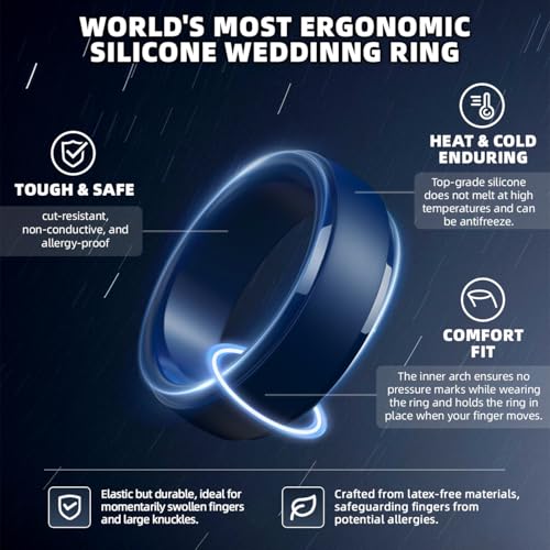 Image of Egnaro Men's Silicone Wedding Rings: Classic Black Step Edge Rubber band 10mm Wide 2.5mm Thick- Hypoallergenic for Gym /Outdoor /Gift(1 /4 /7 Variety Pack with Half Size)