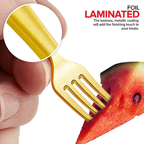 Gold Mini Forks 4 Inch (80-Count) Disposable Plastic Appetizer Fork For Cocktail Hour, Dessert Cups, Small Food Samples, Tiny Appetizers, Charcuterie Board, Wedding Reception #TOP3