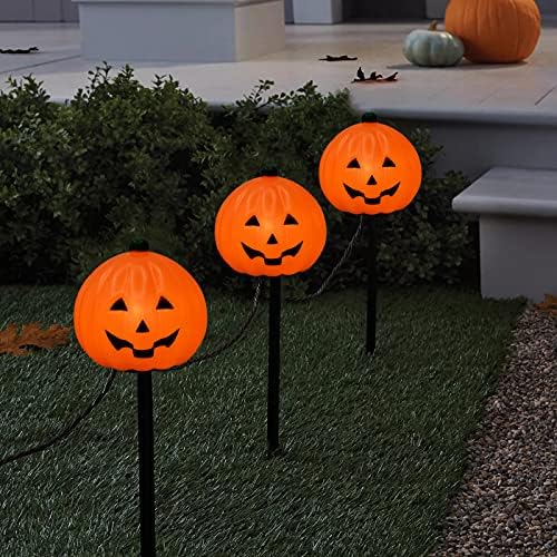 Halloween Pumpkin Pathway Markers Lights Outdoor, 7Ft Connectable C7 Halloween Decorations Pathway String Lights with 4 Pumpkin Stakes Lights for Outdoor Garden Walkway Yard Driveway Lawn Party Decor - 3