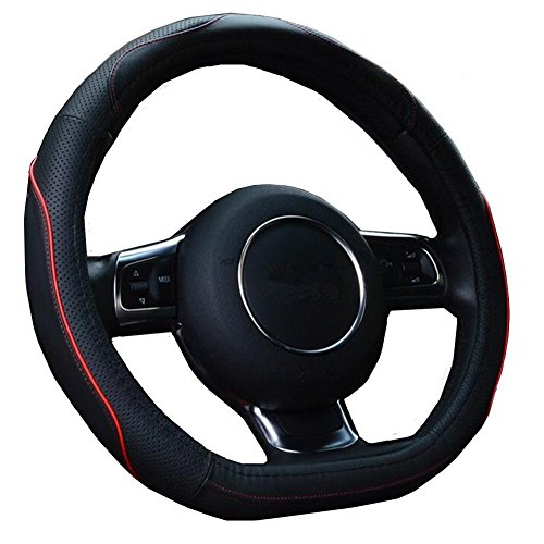 HCMAX D Typ Fahrzeug Lenkradabdeckung Auto Lenkradschutz D-Form Durchmesser 38cm (15") Echtleder