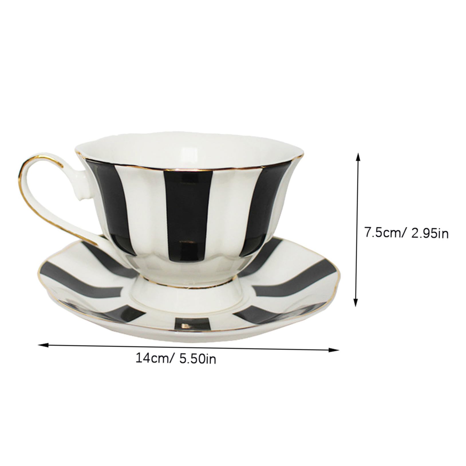 Tazze da Caffè Piattino Bordi Lisci Set in Ceramica Nera e Grande Capacità Stile Europeo Elegante e Delicato per Tè e Caffè