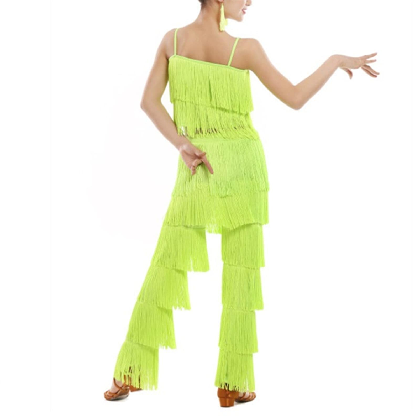 Conjunto de 2 piezas de disfraz de baile latino para niñas, camisola con borlas, pantalones con flecos, trajes modernos de salón de salsa