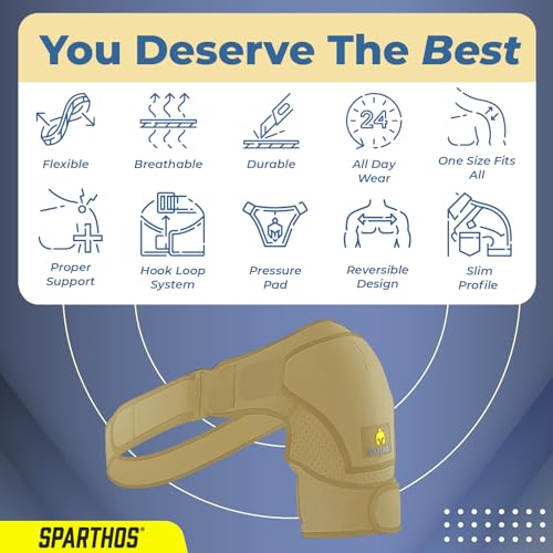 Image of Sparthos Shoulder Brace - Support Sleeve for Torn Rotator Cuff, AC Joint Pain Relief - Arm Stability Strap Wrap - Fits Bicep 14-30 in, Left or Right, Men & Women - Measure Before Purchase - Beige-XXL