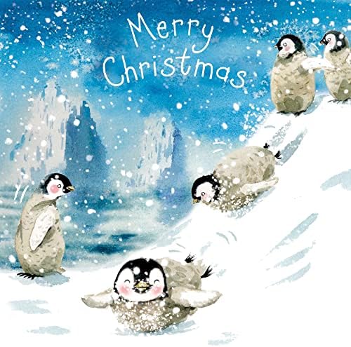 Twizler Merry Christmas Card with Playing Penguins  Happy Christmas Card  Xmas Card  Cute Christmas Card  Christmas Card For Her Christmas Card For Him Womens Christmas Card Mens Christmas Card