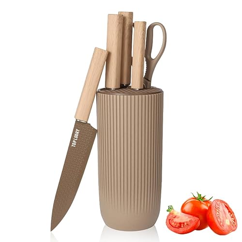 Knife Set, Wiztoynia 6-Piece Coffee Kitchen Knife Set for Home, Anti-Rust Non-stick Stainless Steel Sharp Chef Knife Set with Universal Knife Block for Kitchen, Ergonomical Design (Coffee) - Coffee