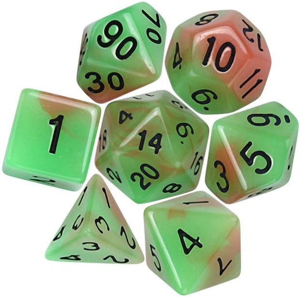 Dice Set For Dungeons And Dragons Dnd D&D, Polyhedral & Rpg Dice, 7Pcs Universe Pink Green Luminous Multi Side Acrylic Game Dices Gift
