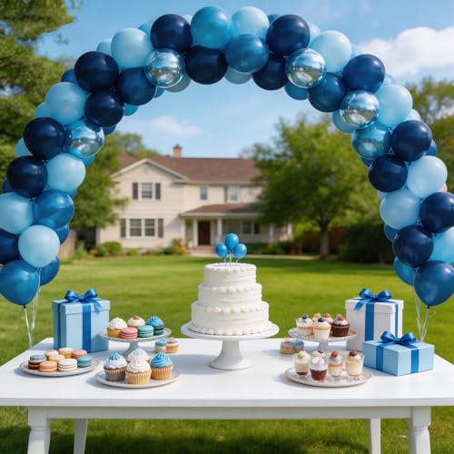 Image of 160Pcs 12 Inch Metallic Blue Balloons Chrome Navy Pearl Pastel Macaron Light Blue Latex Balloons for Birthday Wedding Baby Shower Graduation Party Decorations