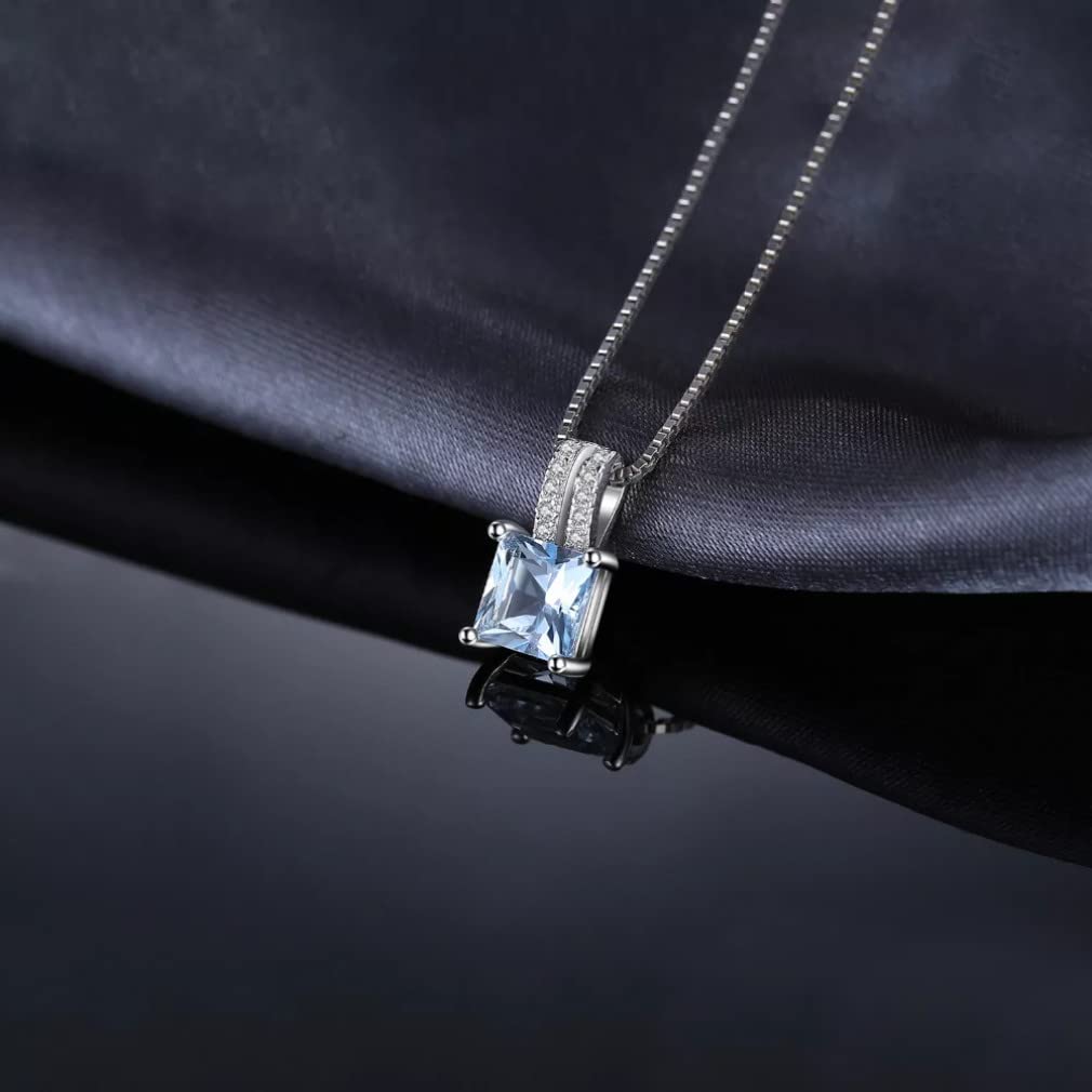 Collana con Ciondolo in Argento Sterling 925 con Topazio Azzurro con Taglio da 1,2 ct per Donna, Regalo di Anniversario di Matrimonio, Senza Catena