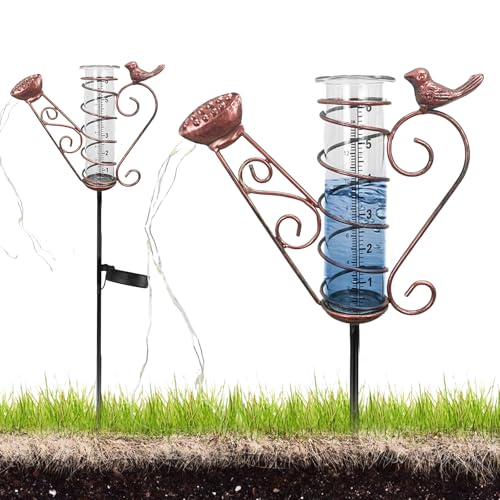 HOSPAOP Solar Regenmesser für Garten mit Erdspieß und LED, Niederschlagsmesser Frostsicher Glas für Rasen, Terrasse, Feldern, Innenhöfen,...