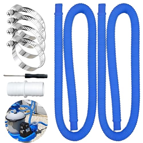 2 Stück Poolschlauch 32mm / 1,5 m für Poolpumpen, mit 4 Stück Sicherungsclip Und 1 Stück schlauchverbinder, Schwimmbadschlauch, hochwertiger Saugschlauch flexibe, Für Filterpumpe und Schwimmbad, Blau