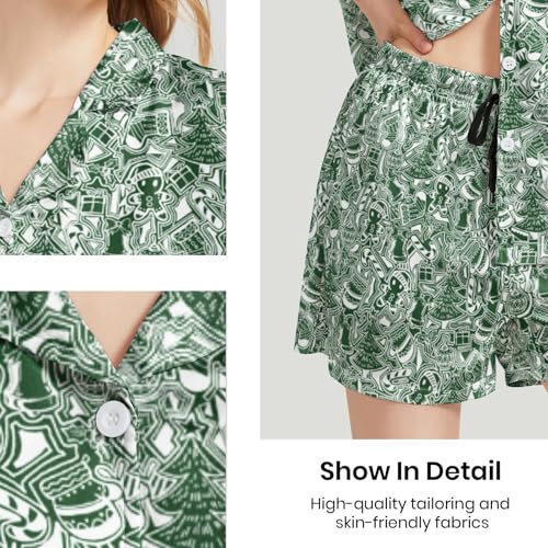 Image of Funny Pajamas for Women Set Print Satin Loungewear Pjs Short Sleeve Button Down Top and Shorts Sets Sleepwear XS-3XL