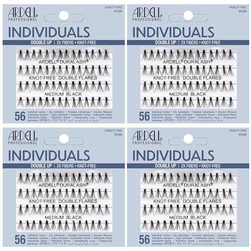 Ardell Individual Lashes Double Up - Medium Black, DIY, Cluster Eyelash Extensions, Knot-Free Eyelash Clusters, Lash Extension, 4 Pack