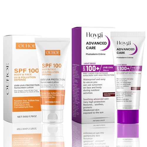 2PCS Sunscreen SPF 100, Esencia Acuosa Crema Protectora Solar 100 Facial, Protector Solar 100 SPF, Loción Solar con Protección UVA/UVB, Textura Ligera, Adecuada para Todo Tipo de Piel