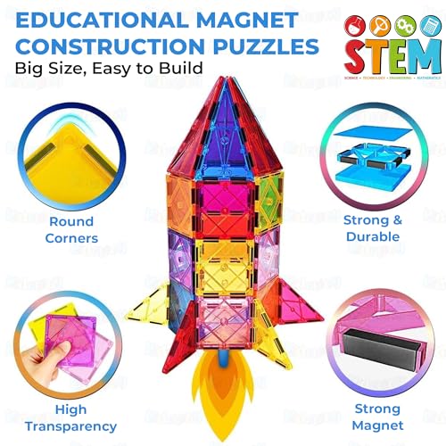 Image of Kidology Magnetic Tiles for Kids (42 PCS) | Travel Set STEM Building Blocks | Educational Construction Toys for 3 4 5 Years | Colorful Blocks for Creative Play & Imaginative Learning (Multicolor)