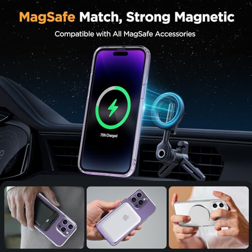Image of Miracase Magnetic for iPhone 14 Pro Case 6.1 inch (Compatible with MagSafe)(with 2X Screen Protectors) Military-Grade Protection, Anti-Fingerprint Translucent Matte Phone Case Cover, Clear