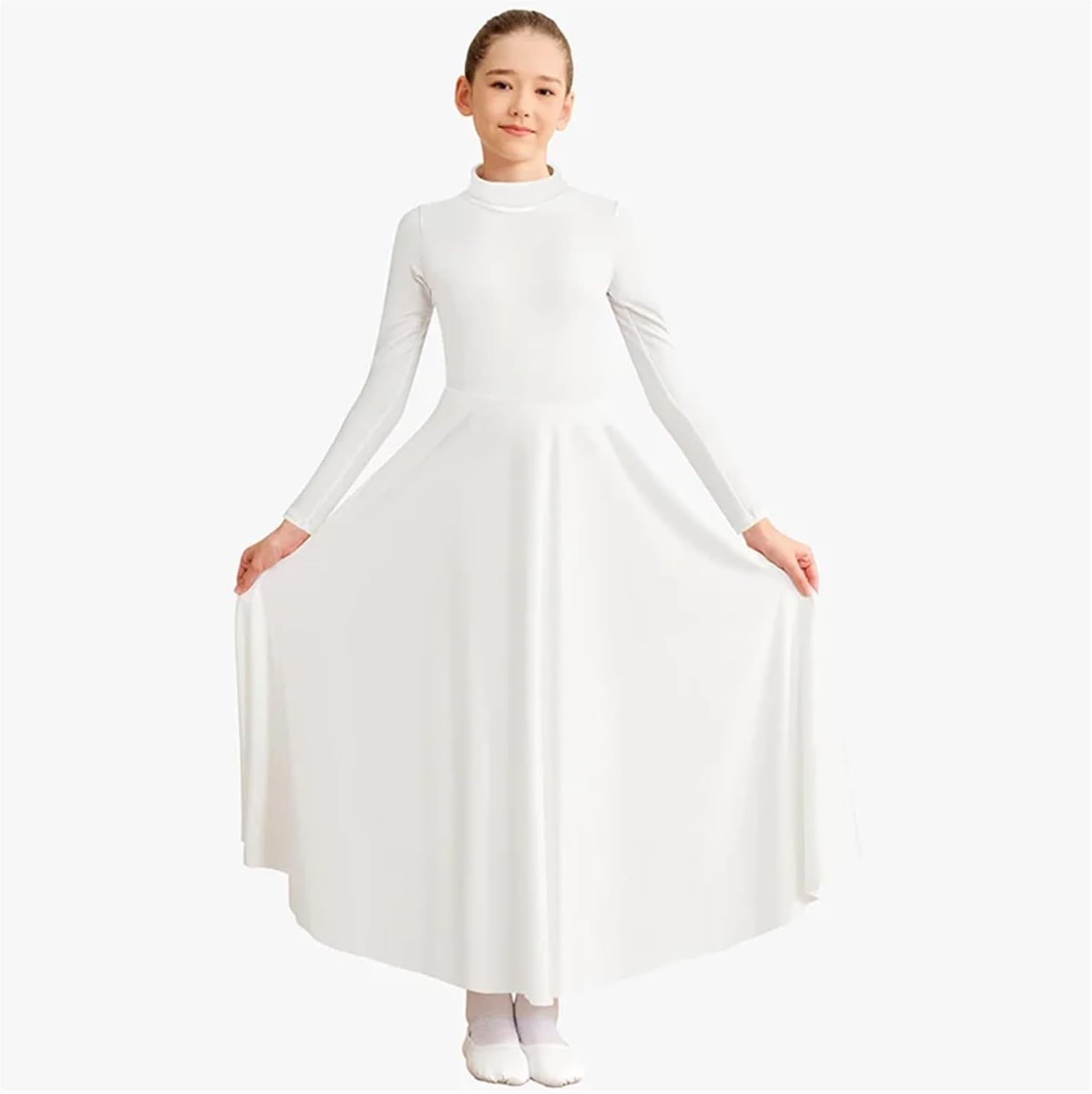 Praise Dance Dress Girls Folding High Neck Praise Dance Dress Loose Long Sleeve Worship Liturgical Costume