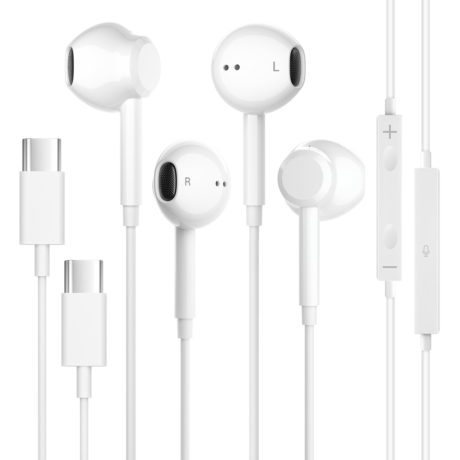 JYCHEYI 2 Pack USB C Headphones Wired for iPhone 17/16/15 Series, for iPad Pro Air 5/4/Mini 6/iPad 10th, Type C Earbuds for MacBook Pro/air, Control