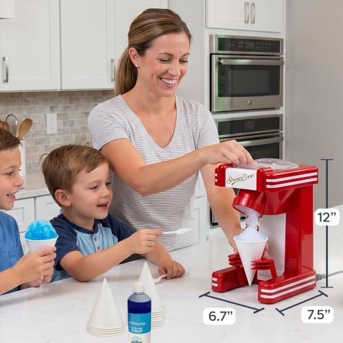 Image of Nostalgia Snow Cone Shaved Ice Machine - Makes 20 Icy Treats - Includes 1 Reusable Plastic Cup - Retro Red