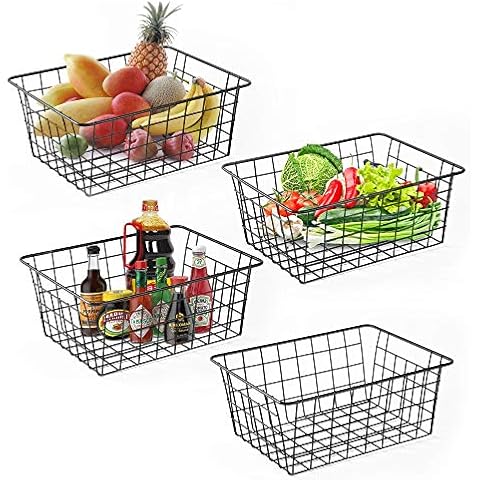 Wire Baskets for Organizing Household 4 Pack Pantry Baskets For Storage Pantry Wire Black Metal Storage Bins Cover