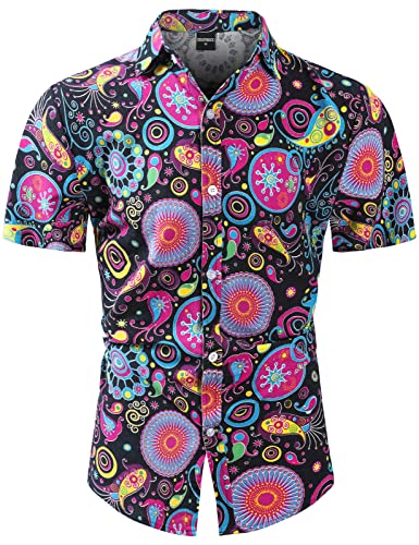 COSAVOROCK Herren Hippie 70er Jahre Hemd Blumen Hässliche Paisley Hawaii...