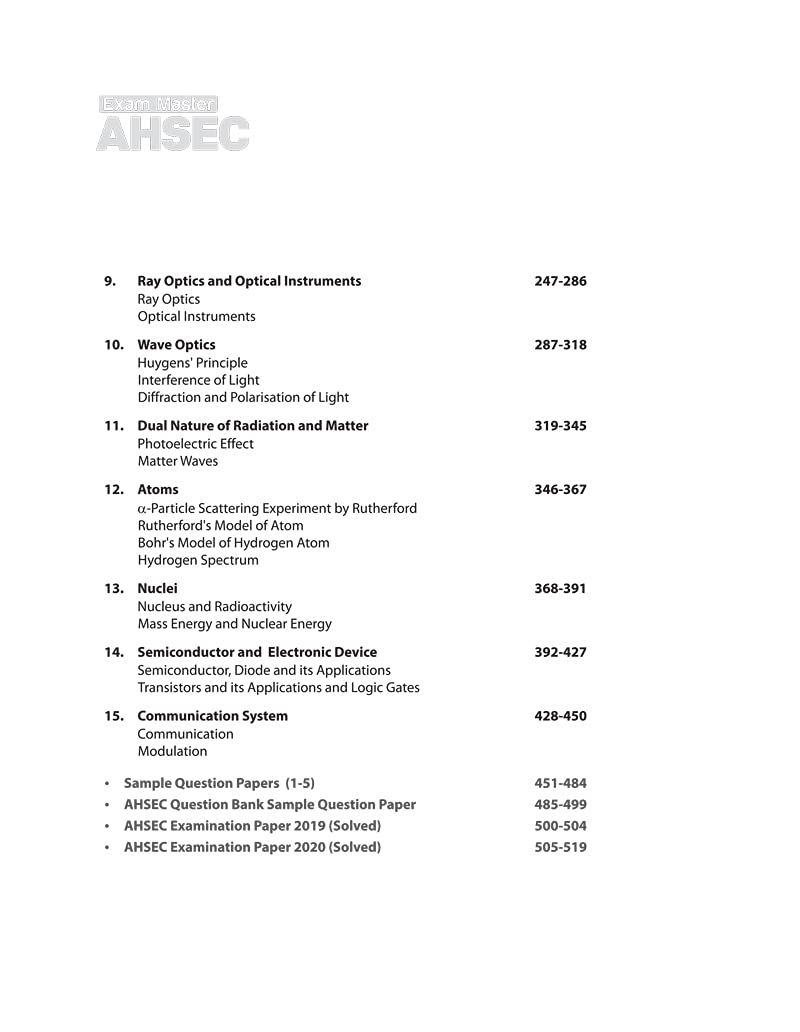 Exam Master AHSEC Physics Class 12 2021-22 (Old Edition) 2