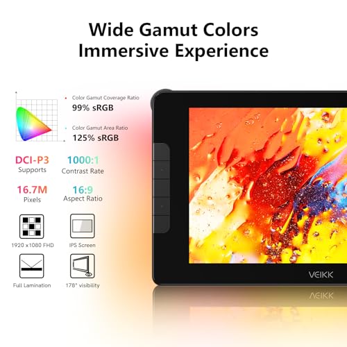 Image of VEIKK Studio 16 Drawing Ten Display 15.6 Inch Full-Laminated Graphics Drawing Monitor with Adjustable Stand and Quick Dial,Shortcut Keys (16K Levels Pen Pressure,125% sRGB)