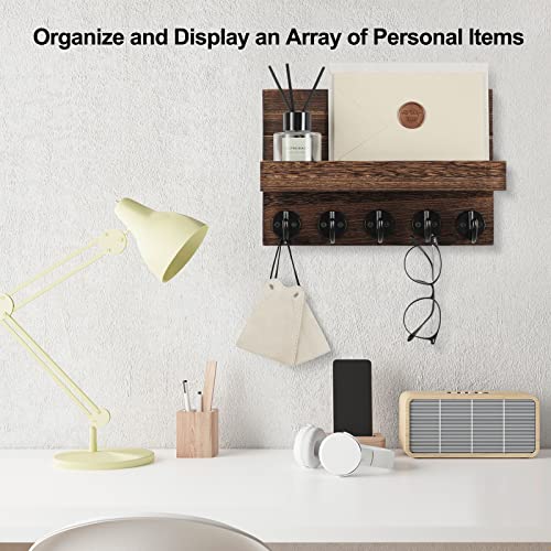 Key Holder for Wall, Decorative Key and Mail Holder with Shelf Has Large Key Hooks for Bags, Coats, Umbrella – Paulownia Wood Key Hanger with Mounting Hardware (9.8”W x 6.7”H x 4.2”D) - Image 6