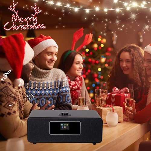 Image of LEMEGA MS3 Internet Radio, Podcasts,Spotify, Bluetooth, FM Stereo,Black | Full colour display, 40 presets, remote control, acoustic wooden cabinet, headphone jack, USB, AUX-in, dual alarms clock