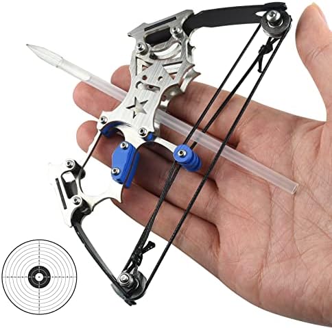 SQLWYLAT Mini Bow and Arrows Set Compound Bow Stainless Steel Material Catapult Bow Archery Gift for Target Shooting Outdoor Games Sling Shot