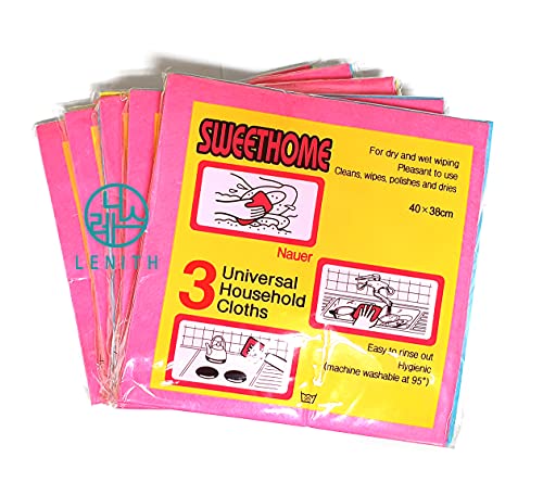 Lenith [15 Packs] German Universal Household Color Dish Cloths (3 Colors, 15Ea) Machine Washable Super Absorbent, Drying Eco-Friendly Non-Woven Fabric Kitchen Cleaning Cloth #TOP1