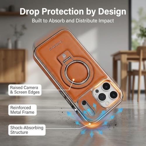 Coque Magnétique iPhone 17 Pro Max Antichoc Orange avec Support Pliable