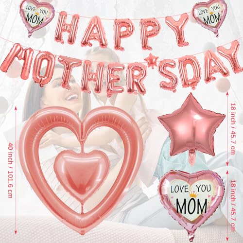 Image of Happy Mothers Day Balloons Decorations Rose Gold Happy Mother's Day Banner for Mother's Day Party Decorations (Mothers Day Rose Gold)