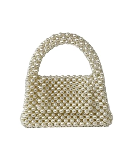 PR HAND WORKS Cute Pearl Square Evening Clutch Bag for Bridal Wedding Party Cocktail Purse for Women