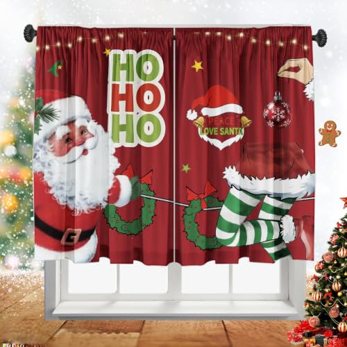 Cuteiush Christmas Curtains How Stole Christmas Wreath Snowflake Xmas Christmas Holiday 2 Panels Set 26W x 45L Red and Green