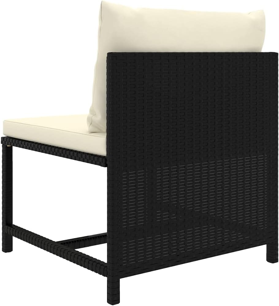 Sectional Middle Sofa with Cushions Black,Balcony Furniture,Porch Sofa,Park Sofa,Sofa Wooden,Bistro Sofa,Club Sofa,for Porch, Balcony, Patio, Deck Backyard, Garden,Poly Rattan