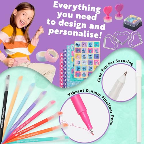 Image of Get Trend Disney Stitch DIY Journal Kit for Kids with Notebook Stickers Pens Erasers Bookmarks Stamps Glitter Tapes Stationery Gifts for Girls