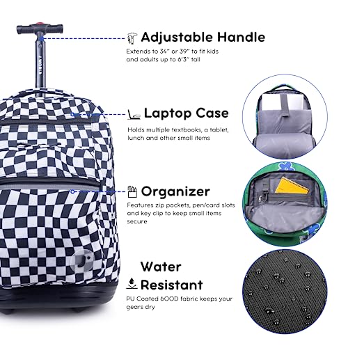 Image of J World Sundance Laptop Rolling Backpack for Girls Boys. Roller Bookbag with Wheels, 20 Inch, Wavy Checkers